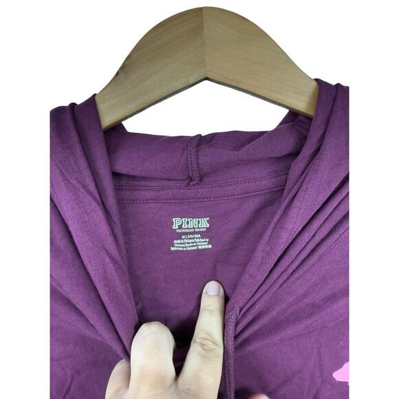 Victoria’s Secret PINK VARSITY PULLOVER HOODIE TEE Glitter Burgundy Size M - Picture 3 of 8